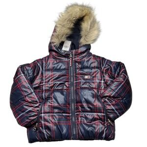Tommy Hilfiger Girls 2T plaid Hooded Coat Swim Navy Fleece Warm